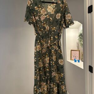 Floral wrap dress with ruffle hemline